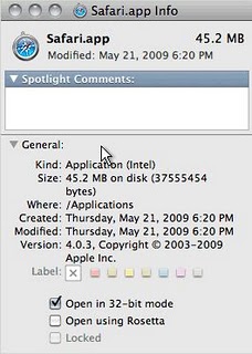 Change Safari to 32 Bit Mode